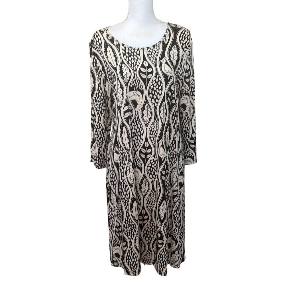 Gudrun Sjoden Organic Cotton Modal Bird Leaf Print Dress Black Cream Large